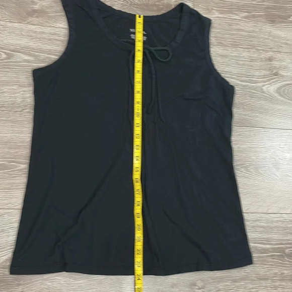 🌸 Merona Black Knit Sleeveless Tank Top Pleats & Tie Accent L - Picture 6 of 7